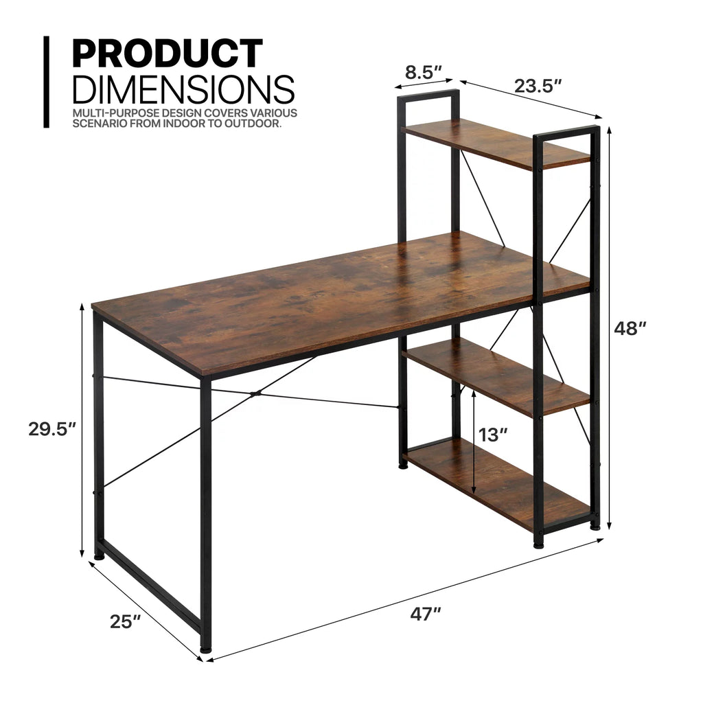 Black Computer Desk and Chair Set with Bookshelf J24218