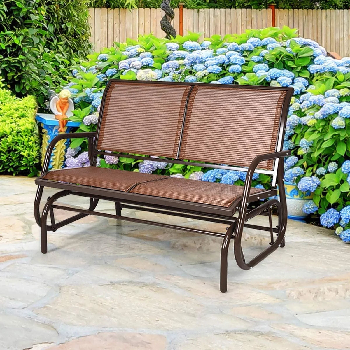 Brown Steel 48 Inch 2 Person Swing Glider Chair I324980