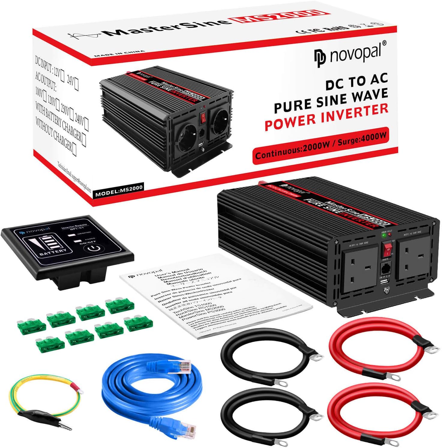 2000 Watt 24V DC to 110V AC Pure Sine Wave Power Inverter P358990