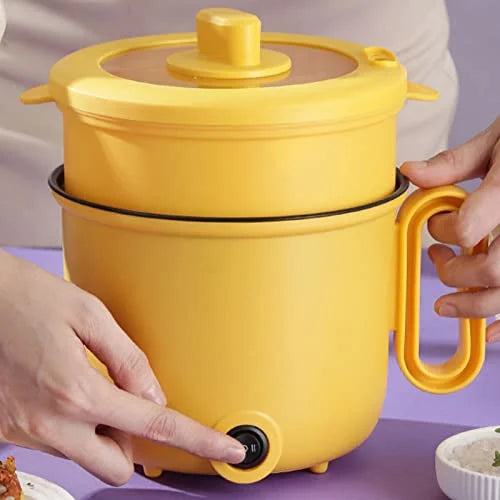 Electric Cooking Pot 1.5L Coated Clear Lid Yellow Double Layer X603