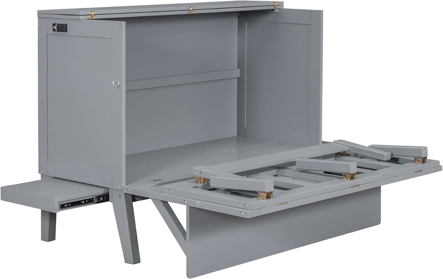 Gray Full Size Murphy Wall Bed with Cabinet J8399