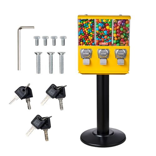Yellow Triple Compartment Candy Dispenser with Iron Stand J380591