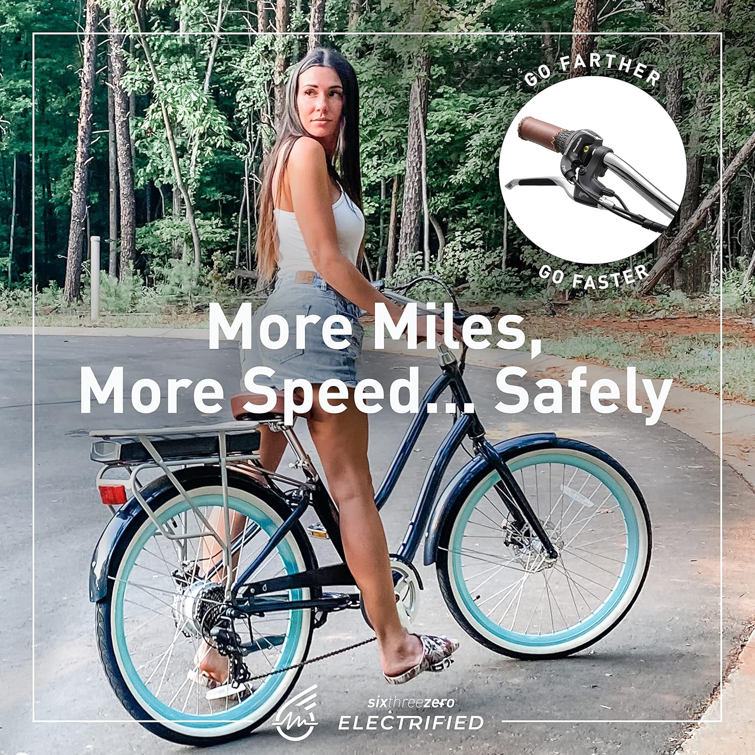 7-Speed Step Through Electric Beach Cruiser Bike, 250 Watt Motor, 26 Inch Wheels, Navy C20403