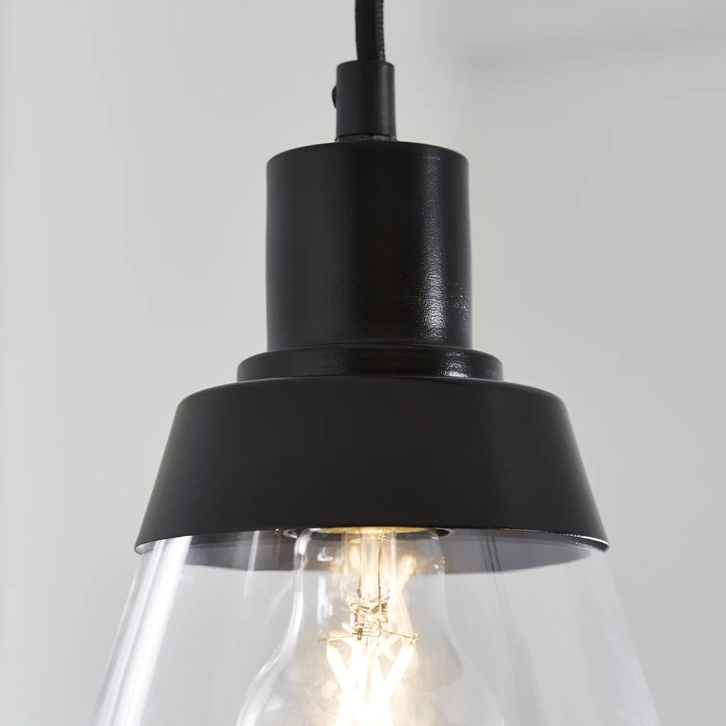 Black Finish Clear Glass 3-Light Island Pendant Light P687