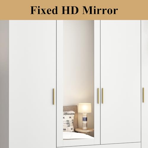 Black Brown 4-Door Armoire with Mirror, 2 Drawers, 2 Hanging Bars & 7 Shelves V131656