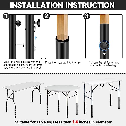 (4-Pack) Steel Folding Table Leg Extenders, Adjustable 3.6in/5.2in N6632