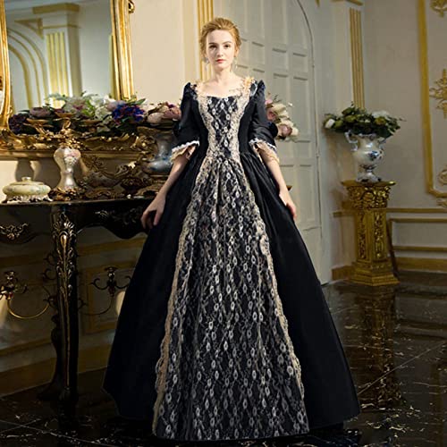 Women Renaissance Medieval Maxi Lace up Dress Vintage Half sleeve J41103