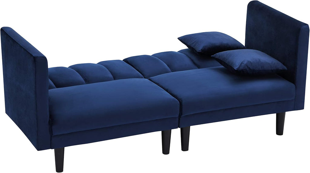 Navy Blue Velvet Tufted Futon Sofa Z75782