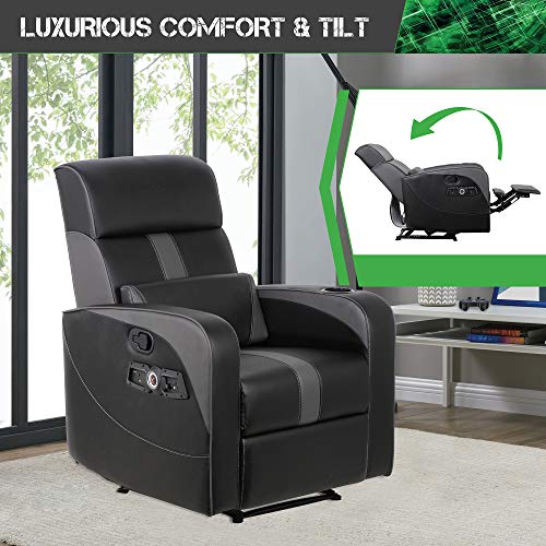 Black Recliner Gaming Chair with Bluetooth Audio System and Footrest C95784