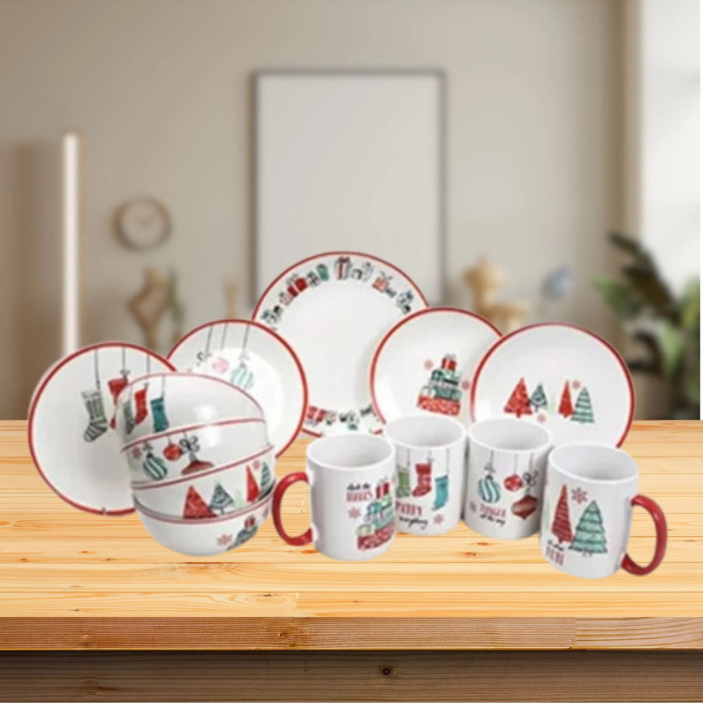16-Piece White Porcelain Christmas Dinnerware Set R214243