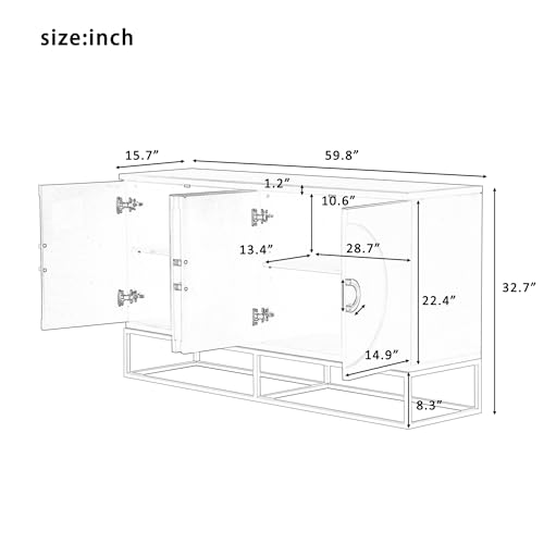 Beige 4 Door Wood Sideboard Cabinet O605