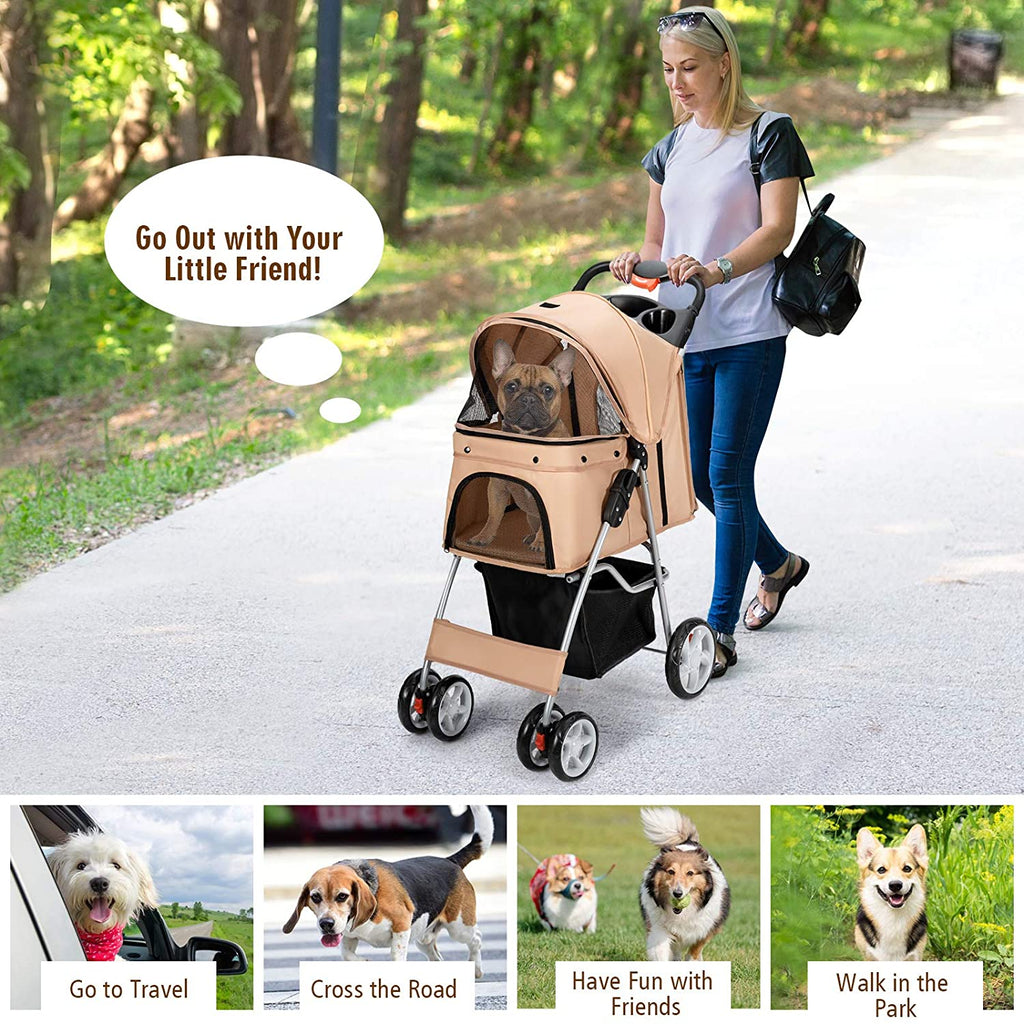 Navy Pet Stroller with 4 Lockable Wheels and Removable Liner R801