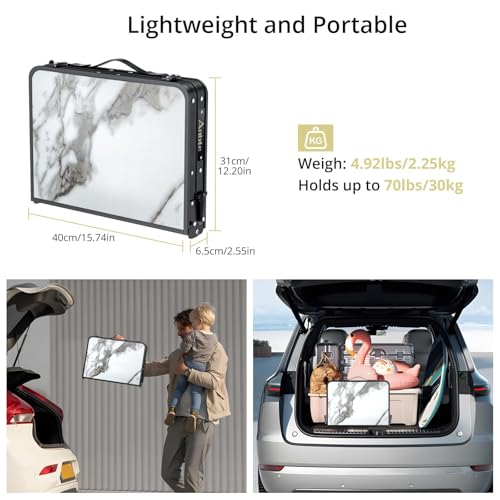Folding Camping Table with Storage Net, 3 Adjustable Height Aluminum Small Portable Table with Carry Handle I408475