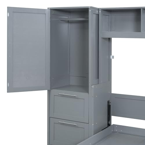 Queen Size Murphy Bed Wall Bed with Closet and Drawers Q8254