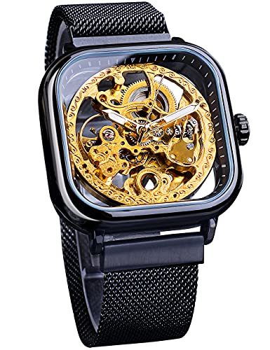 Golden Automatic Mechanical Wrist Watch with Stainless Steel Transparent Dial T519