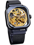 Golden Automatic Mechanical Wrist Watch with Stainless Steel Transparent Dial T519