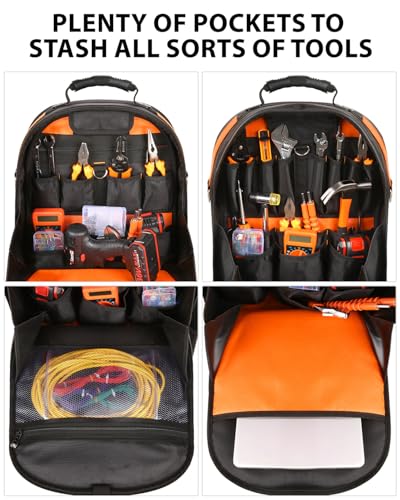 Brown Heavy Duty Tool Backpack with Removable Tool Organizer and Laptop Compartment U2183
