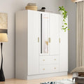 Black Brown 4-Door Armoire with Mirror, 2 Drawers, 2 Hanging Bars & 7 Shelves V131656
