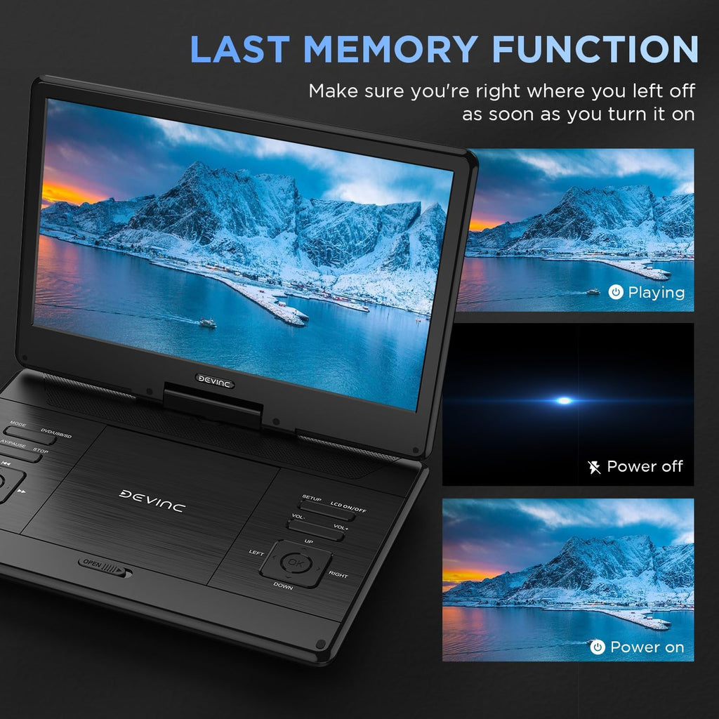 16.9" Portable DVD Player with 14.1" HD Screen, Rechargeable Battery, Dual Speakers L4970