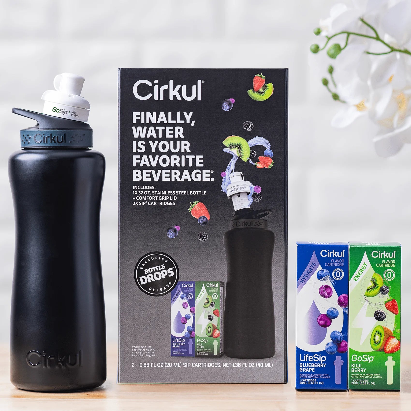 32oz Rose Gold Stainless Steel Water Bottle Starter Kit with Lid and 2 Flavor Cartridges Z20781