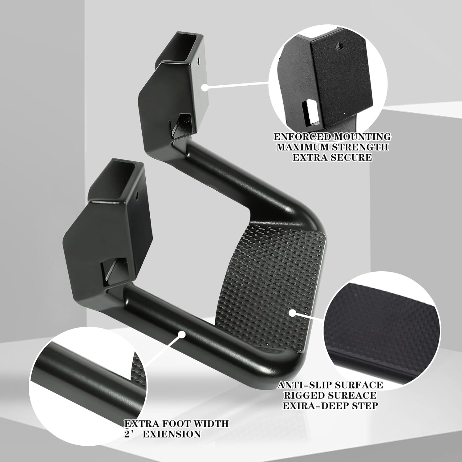 Black Powder Coated Truck Side Step Set - 2 Pieces (1 Pair) with Mounting Brackets E969715