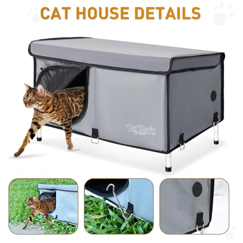 Outdoor Cat House Elevated Insulated Waterproof Cat Bed Grey Large R454