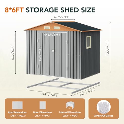 Compact Metal Tool Shed with Lockable Door (Matte Gray) I2287