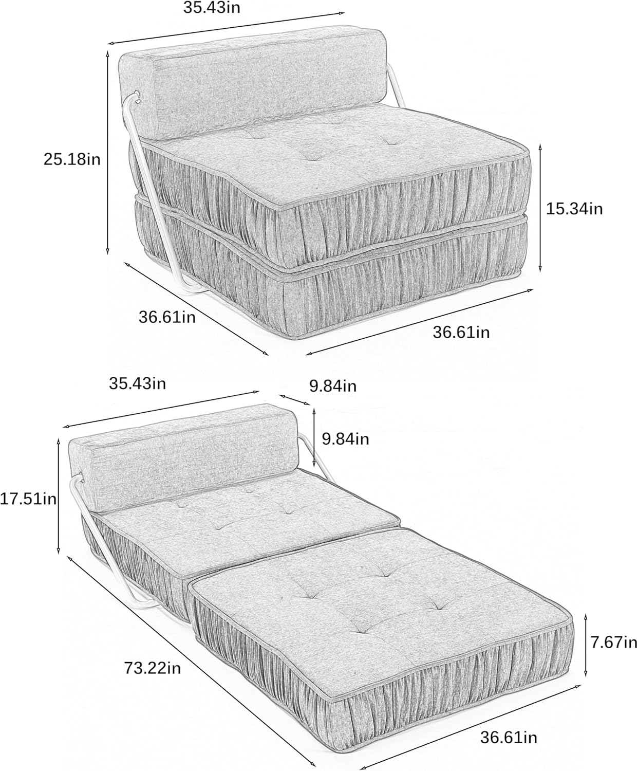 Grey Memory Foam Futon Sleeper Chair Couch Twin Size C7513