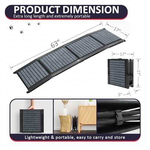 67" Foldable Dog Ramp with Non-Slip Rug Surface A509