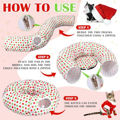 3ft x 3ft Red and Green Cat Tunnel Christmas Tree Skirt with Washable Cushion I1993