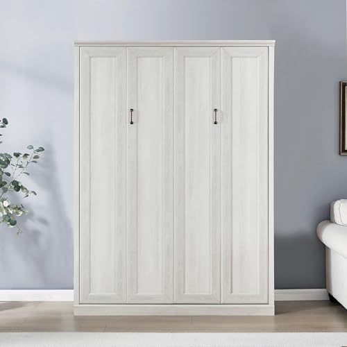Rustic White Queen Size Solid Wood Murphy Bed V95838