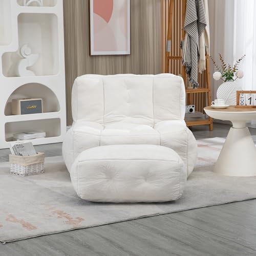 Blue Fluffy Bean Bag Chair with Memory Foam and Ottoman I691