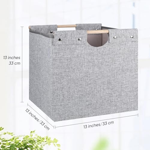4 Pack Beige Fabric Storage Cubes with Wooden Handles G9048