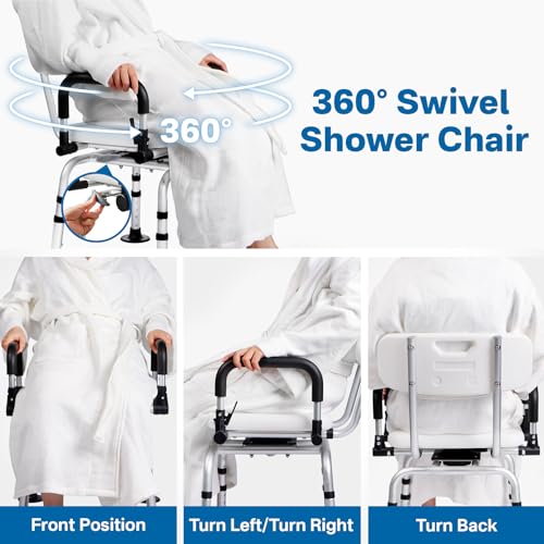 Black Heavy Duty Swivel Shower Chair with Arms Back R94134