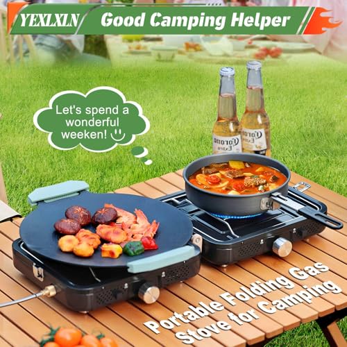 2-Burner Foldable Propane Camp Stove with Griddle and Carrying Bag L7176