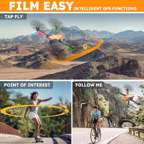 Dark Gray 4K Camera Drone with Brushless Motor, Follow Me Mode, Auto Return, Foldable RC Quadcopter B7067