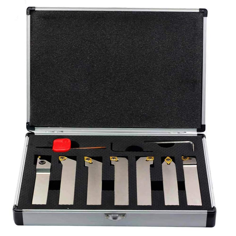 7 Pieces/Set Indexable Lathe Turning Tool Holder with Tin Coated Carbide Inserts Z118389