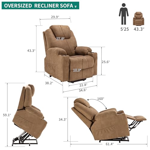 Light Brown Fabric Power Lift Recliner Chair with Heat and Massage Z370350