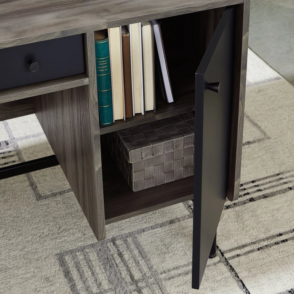 Jet Acacia Finish Double Pedestal Home Office Desk with Storage P87823