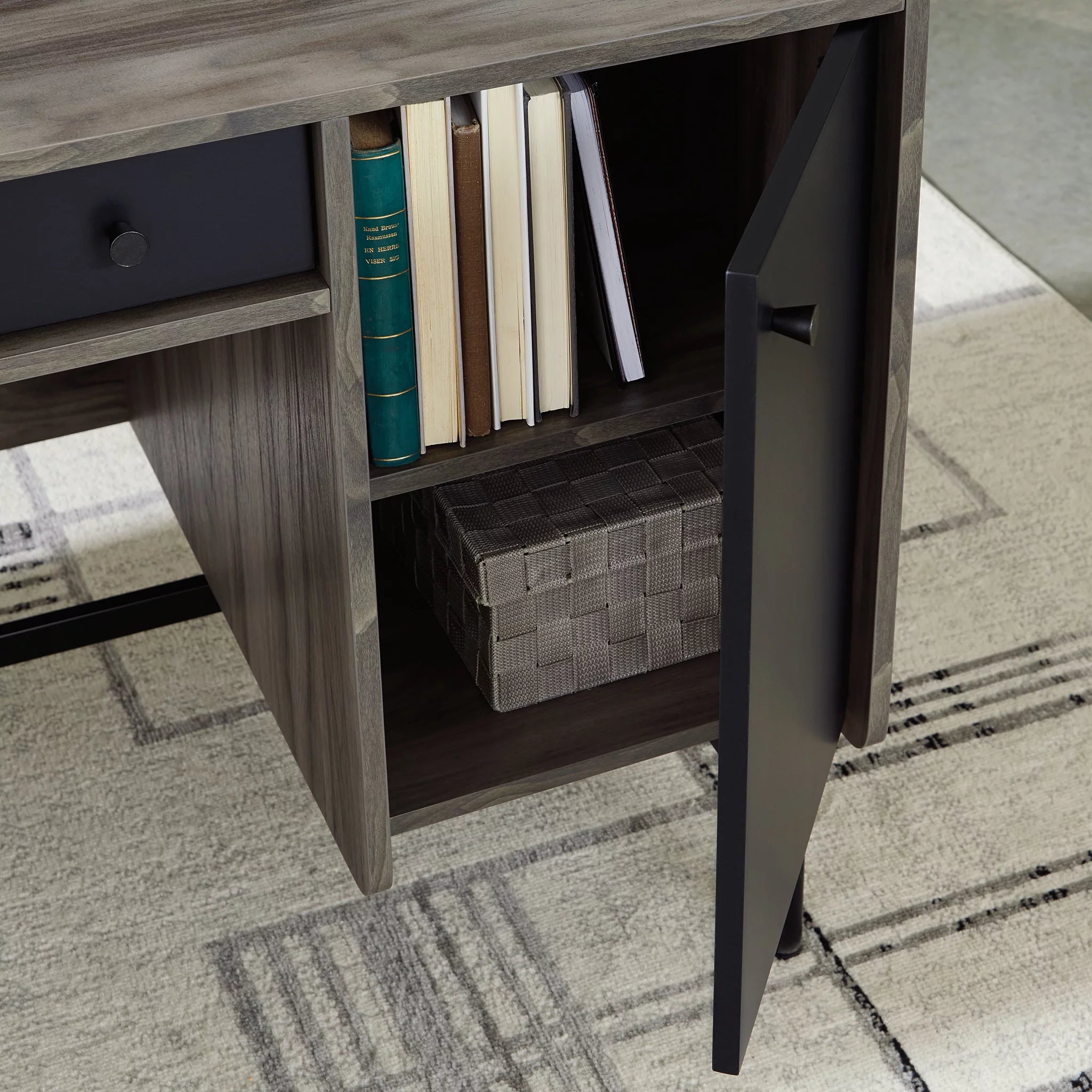 Jet Acacia Finish Double Pedestal Home Office Desk with Storage P87823