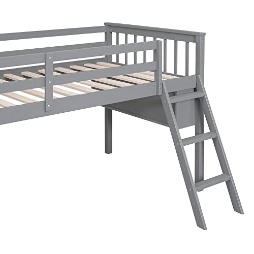 White Full Size Low Loft Bed with Desk and Chair P95809