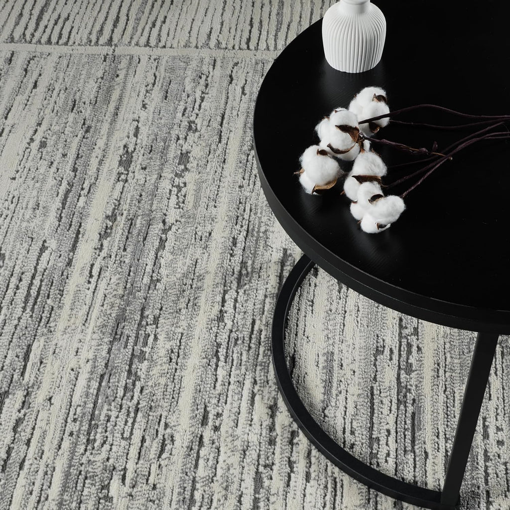 Grey & Ivory Striped Stain Resistant 8x10 Area Rug S8252