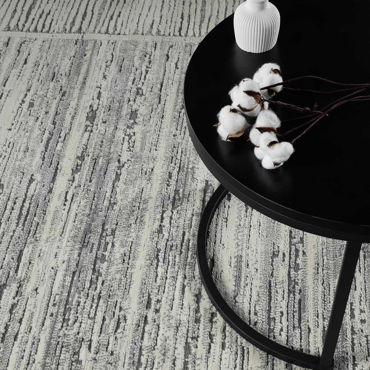 Grey & Ivory Striped Stain Resistant 8x10 Area Rug S8252