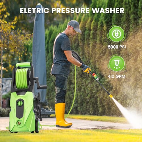 Electric Pressure Washer 5000 PSI 4.0 GPM with 33ft Hose, 4 Nozzle and Foam Cannon, Green Z3417