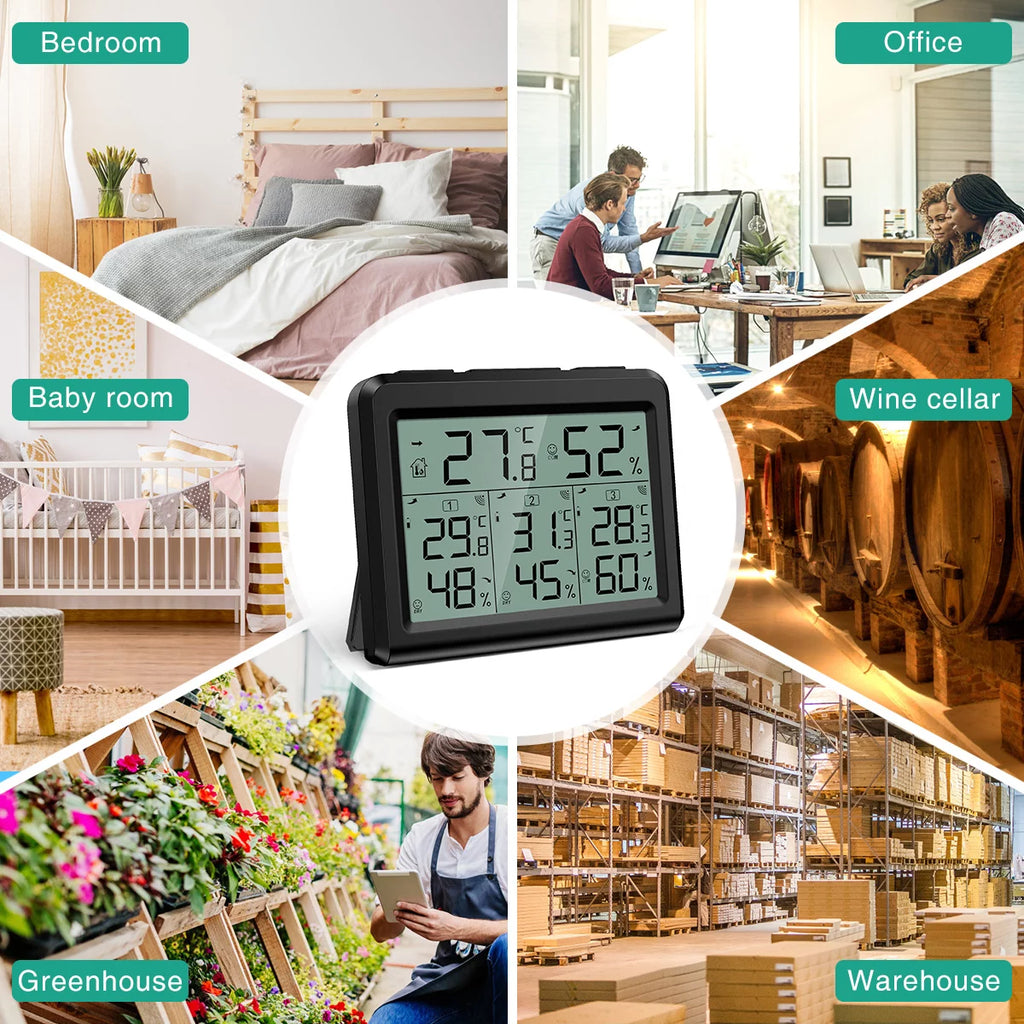 Black Digital Thermometer with 3 Wireless Sensors F79980