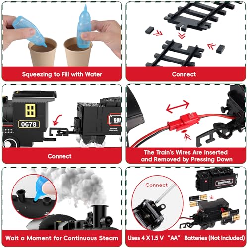 Electric Train Set with Smoke, Lights & Sound, Steam Locomotives, Cars and Tracks P3798