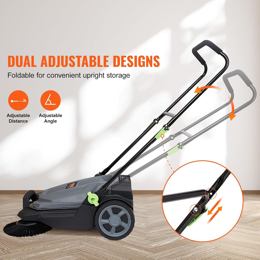 25.6" Sweeping Width Manual Non-Electric Floor Sweeper with 5-Gallon Waste Container X520