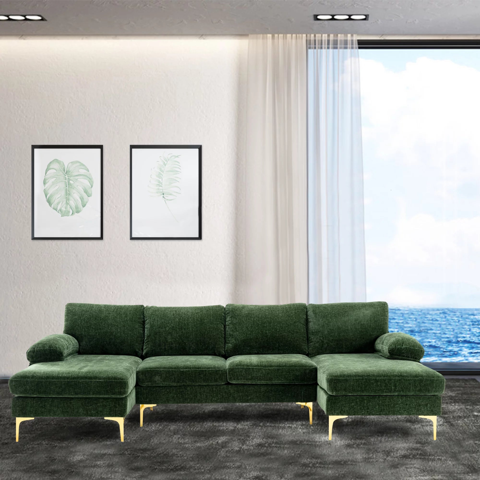 Velvet Sectional Sofa with Golden Metal Legs Y773