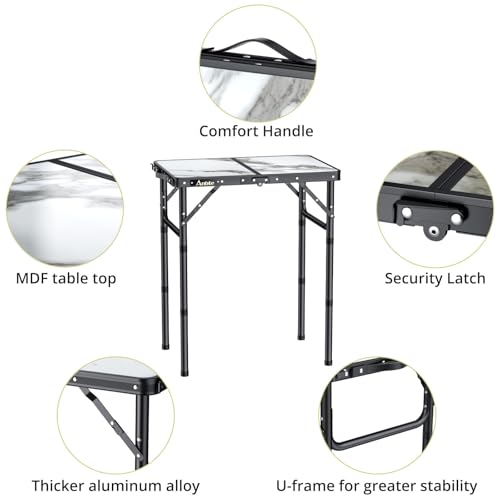 Folding Camping Table with Storage Net, 3 Adjustable Height Aluminum Small Portable Table with Carry Handle I408475