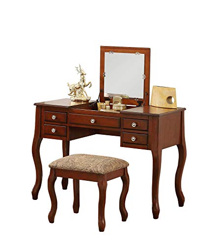 Cherry Flip Up Mirror Vanity Set with Stool U65848